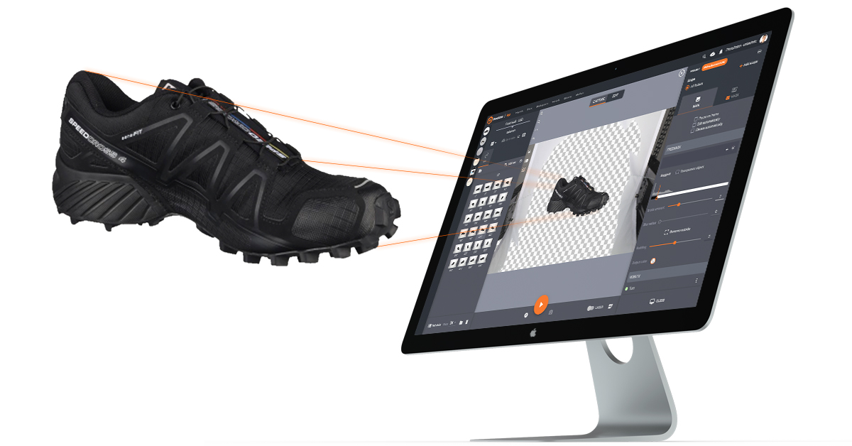 Black shoe product photo with transparent background.