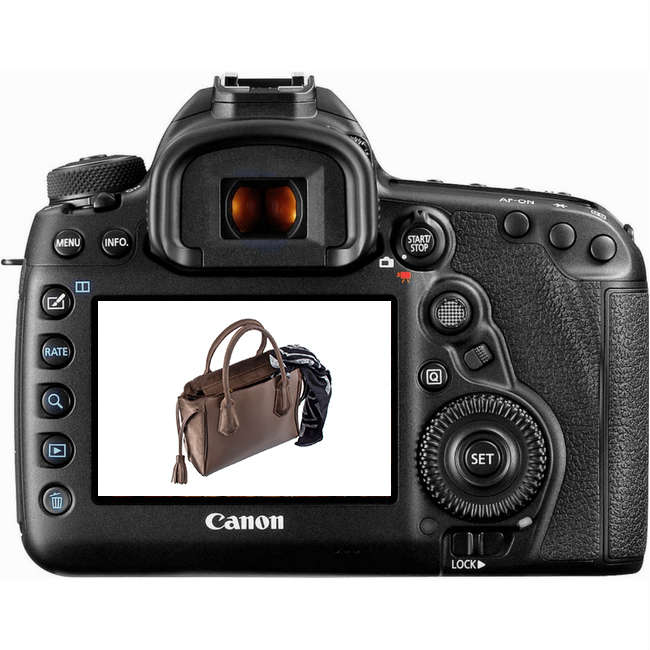 Camera positioning to photograph handbag.