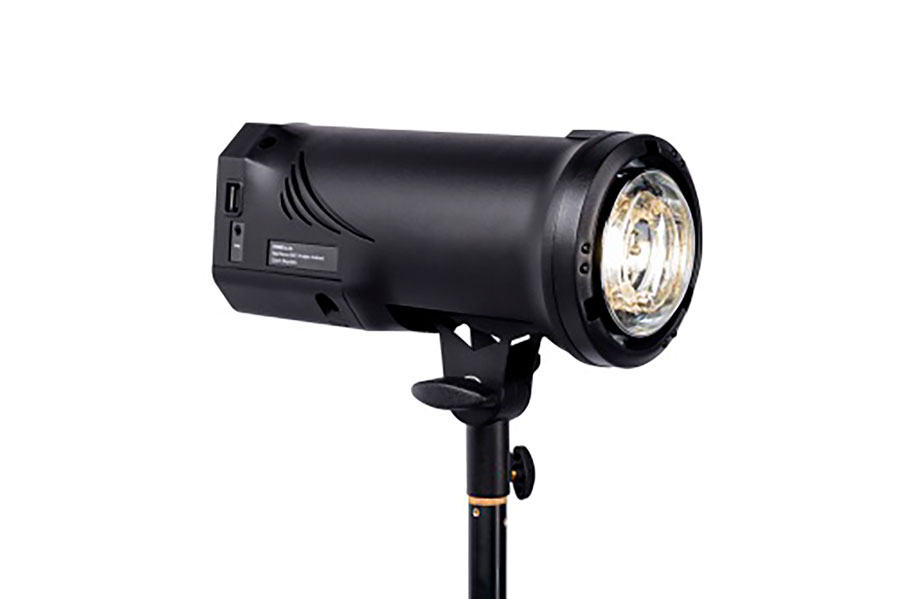 Single photography studio light on stand.