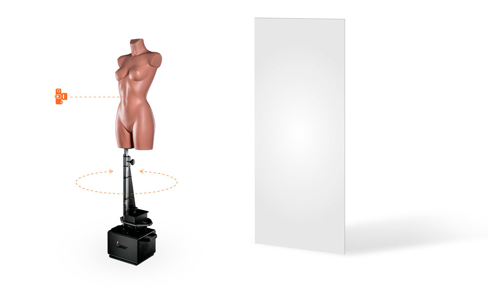 Device rotating mannequin for photos.