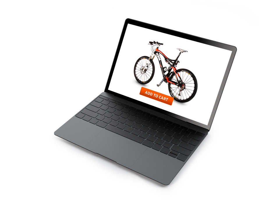 Laptop screen displaying bicycle shopping page.