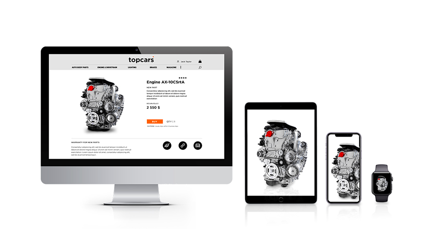 Engine displayed on monitor, tablet, mobile, smartwatch.
