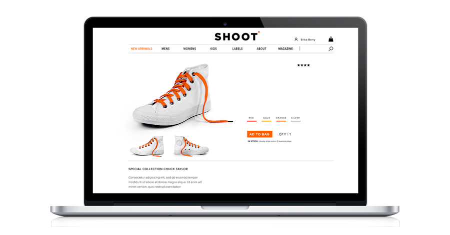 Footwear product page desktop view