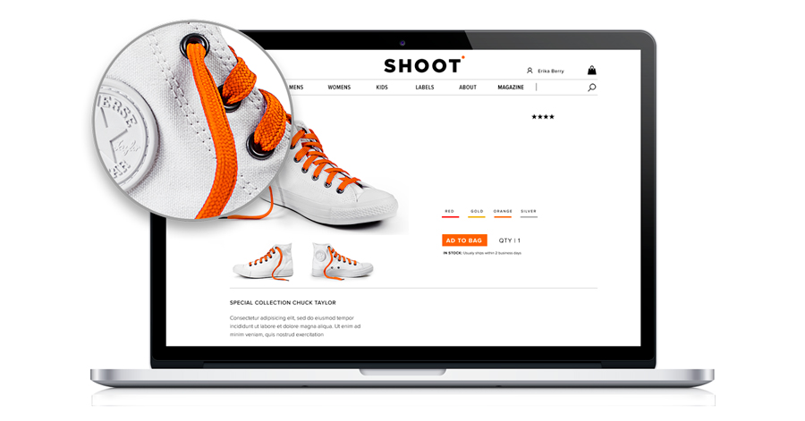 Product photo detail shot zoom into footwear laces