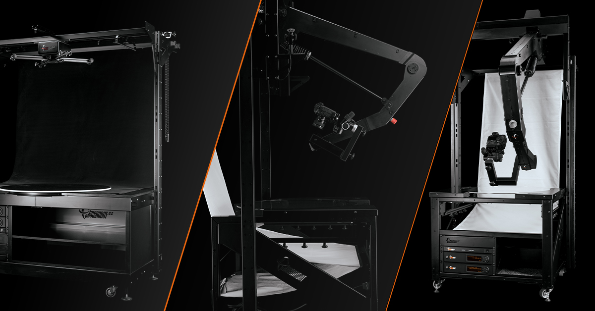 Photography turntable with robotic camera arm