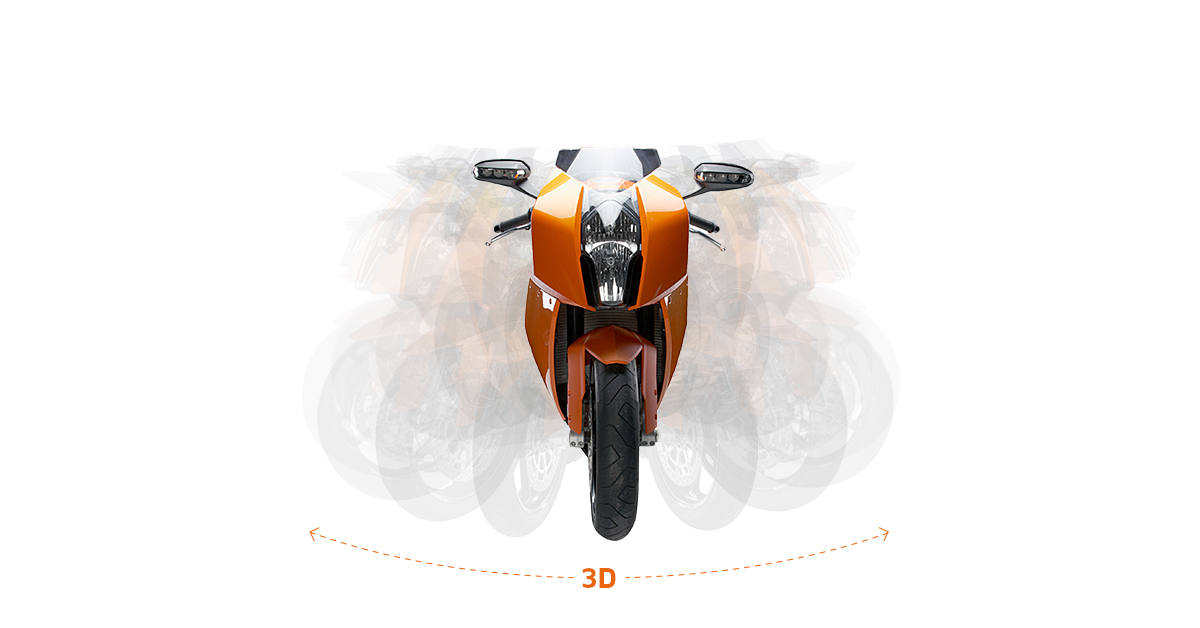 3D product image of orange motorbike.