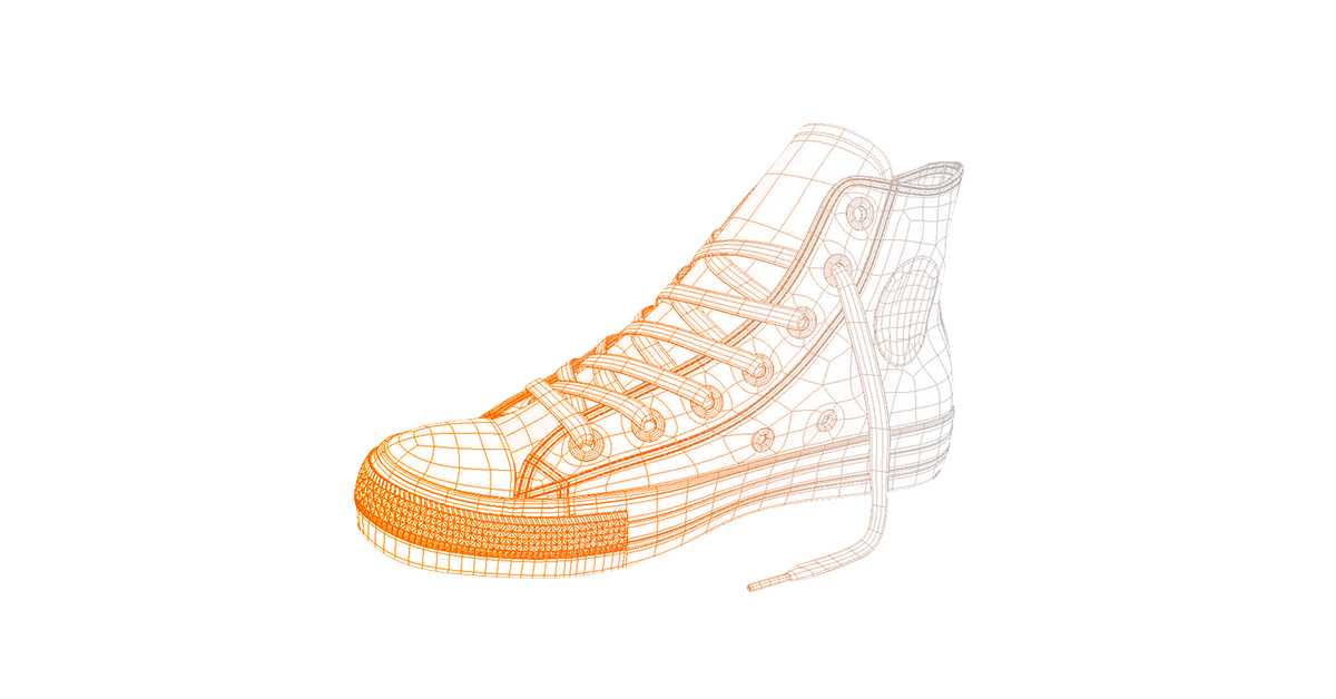 3D model hightop sneaker orange grid lines.