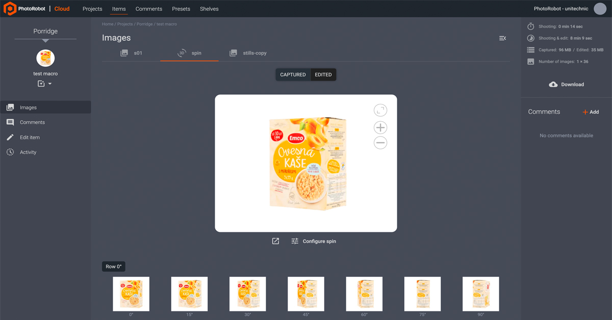 PhotoRobot capture and edit software interface