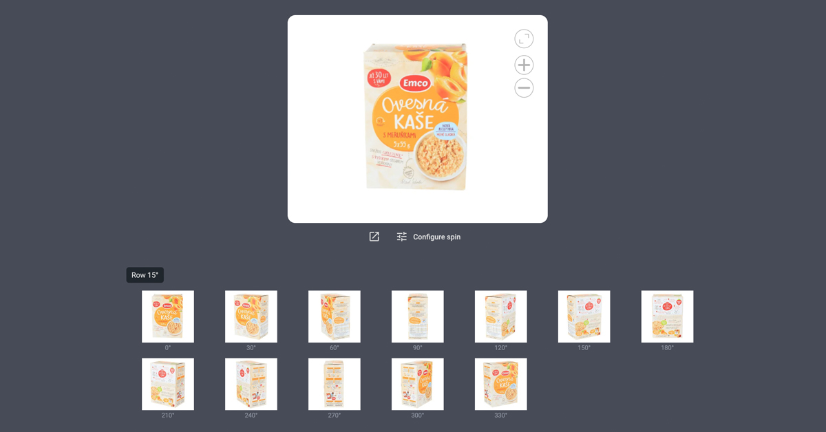 Interface with product spin above individual rows.