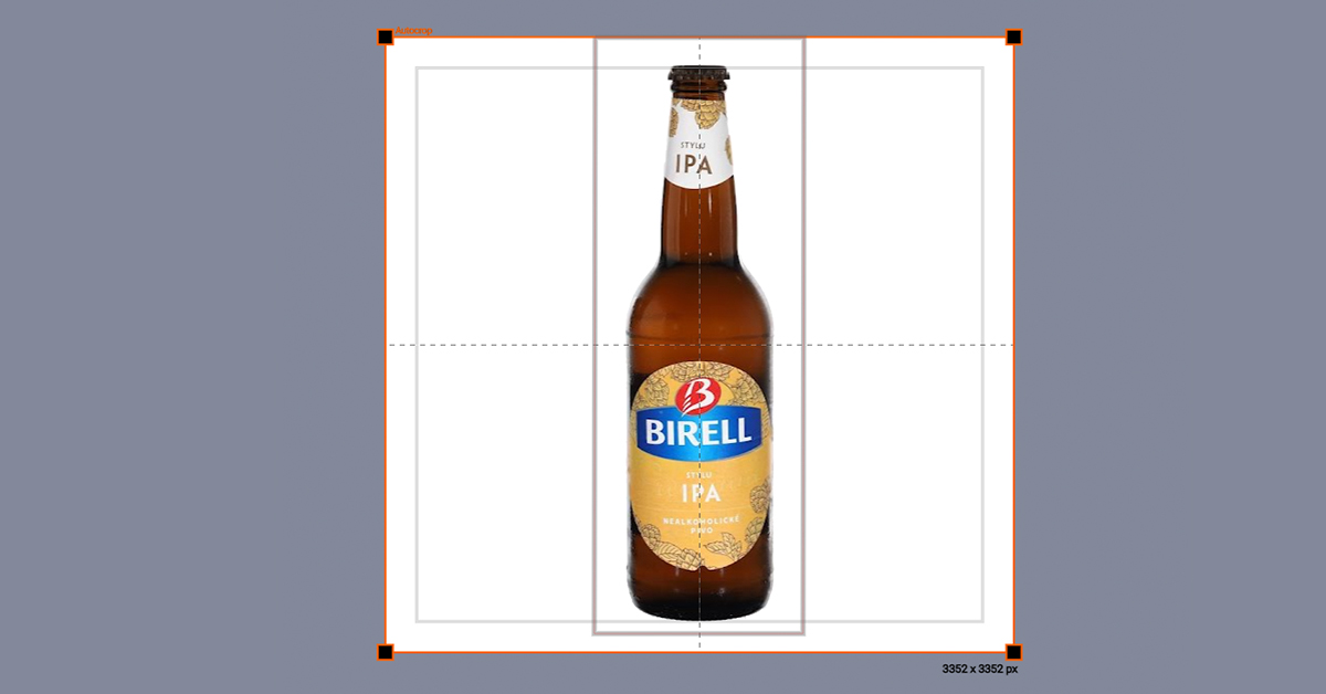 Photo of auto crop in software with glass bottle.