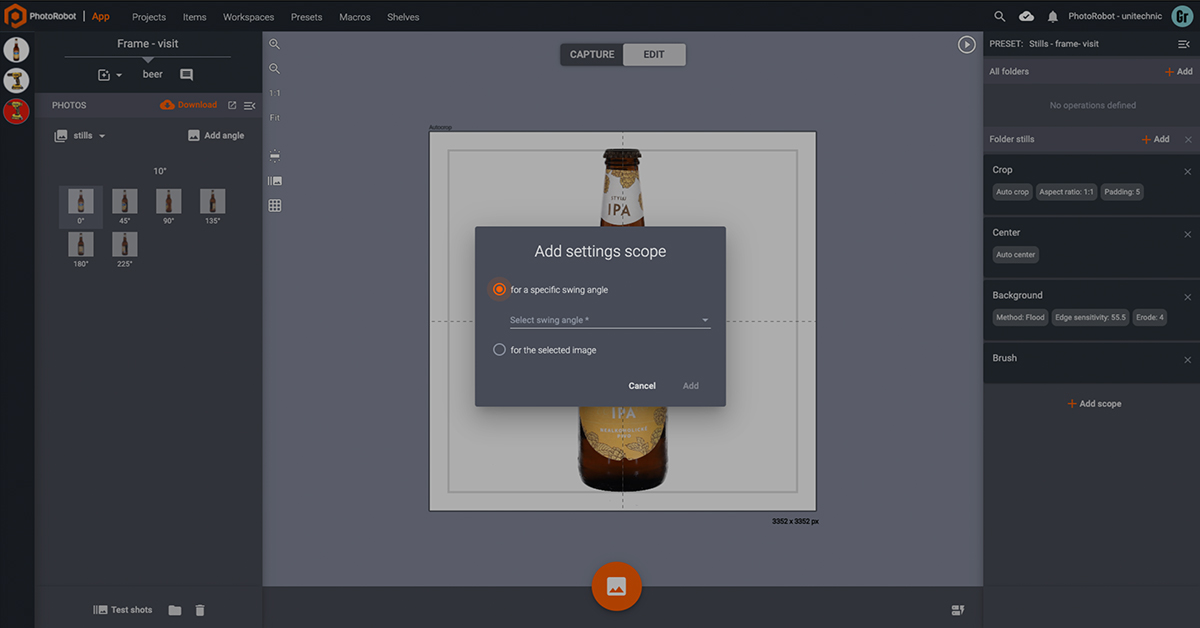 User interface add settings scope.