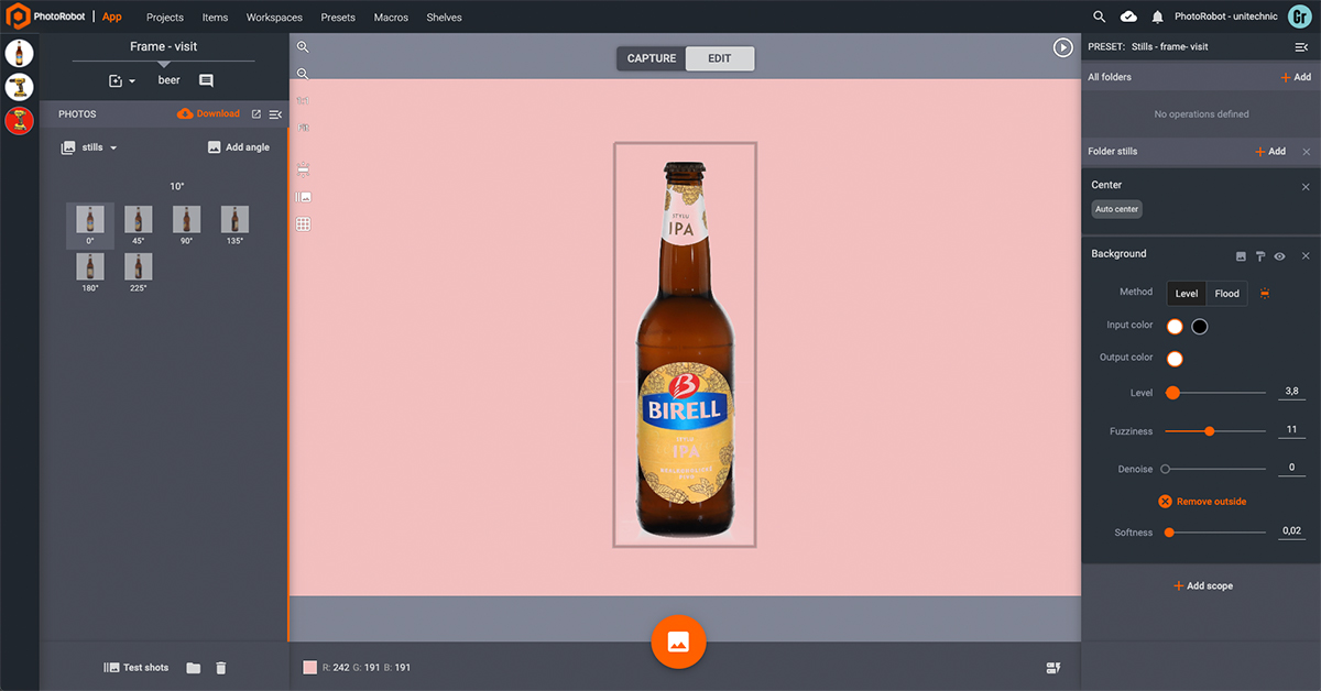 Photo editing background removal by level.