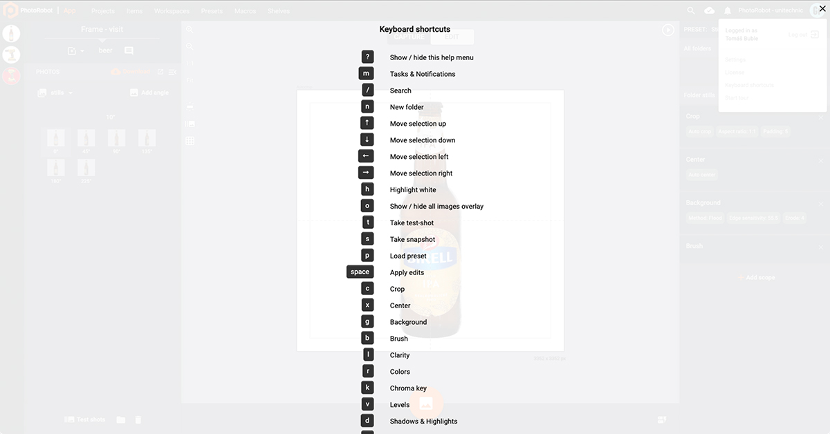 Image of keyboard shortcuts.