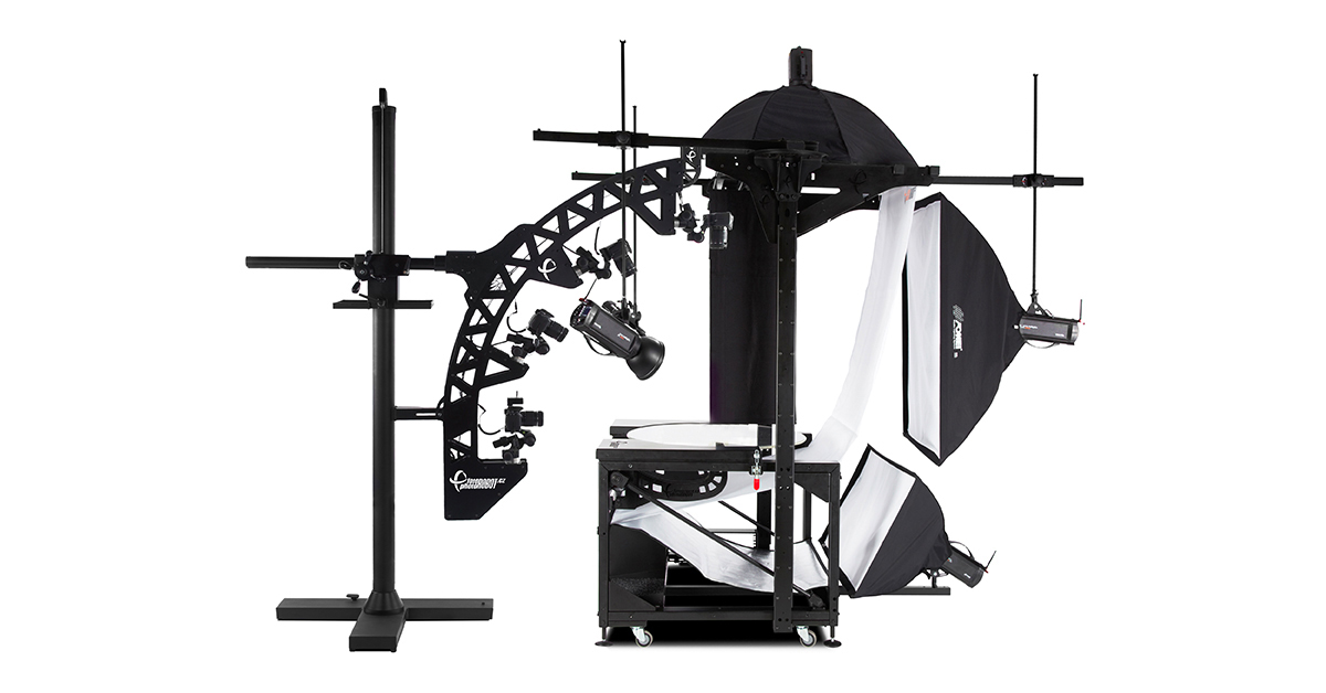 Motorized turntable, lighting, camera setup