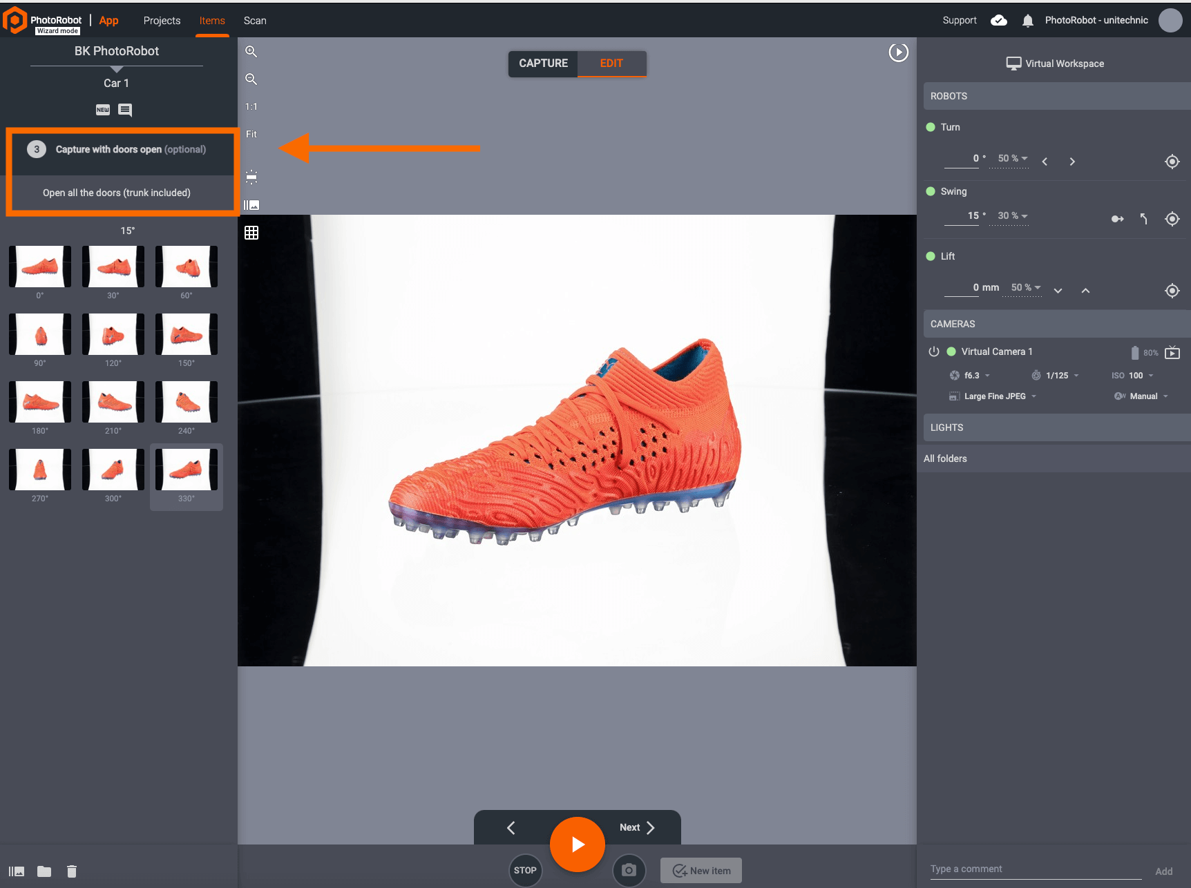 Photoshoot wizard notes feature