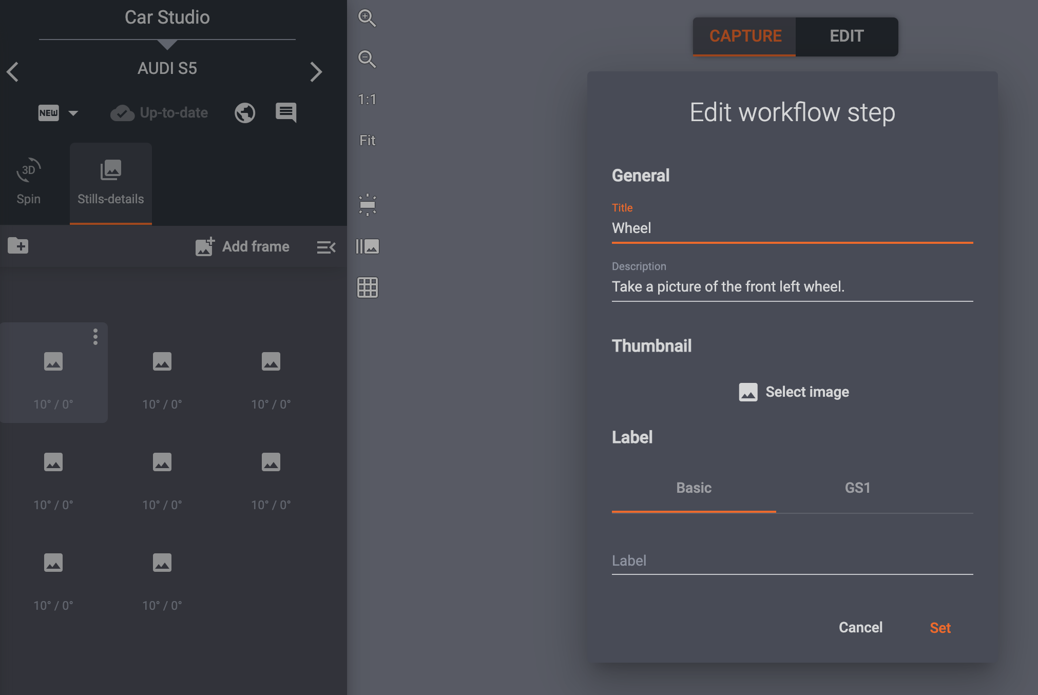Edit product photography workflow steps for wizard mode production.