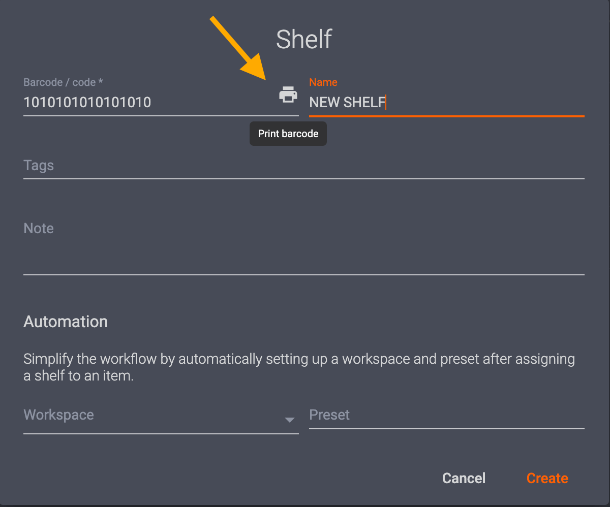 Simplify the workflow by automatically setting up a workspace and preset after assigning items to shelves.