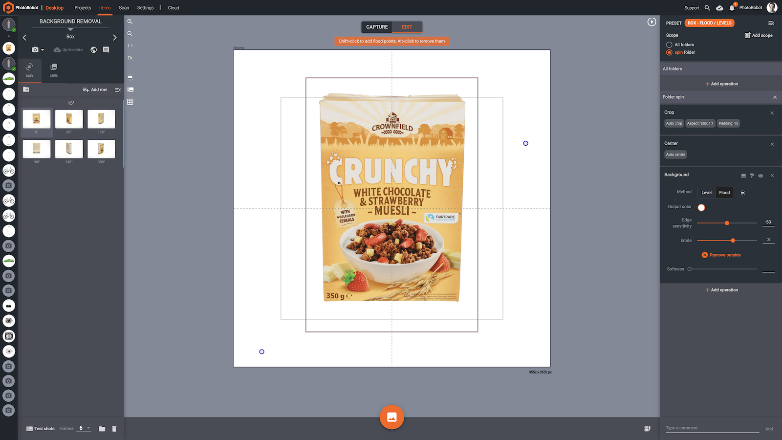 Use flood points to remove the product image background.